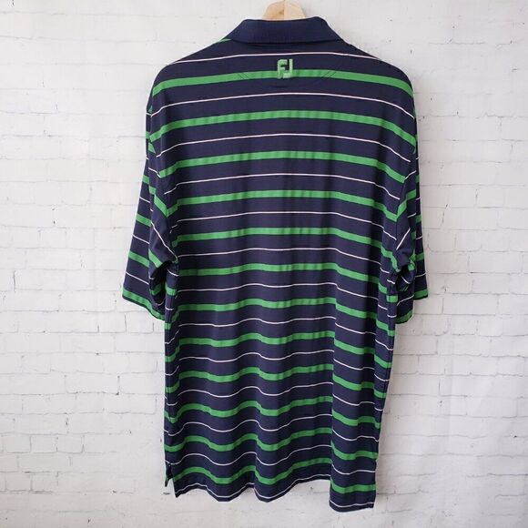 FootJoy Mens Polo Shirt XXL Green Blue Stripe Menifee Lakes Country Club Logo - Picture 5 of 7